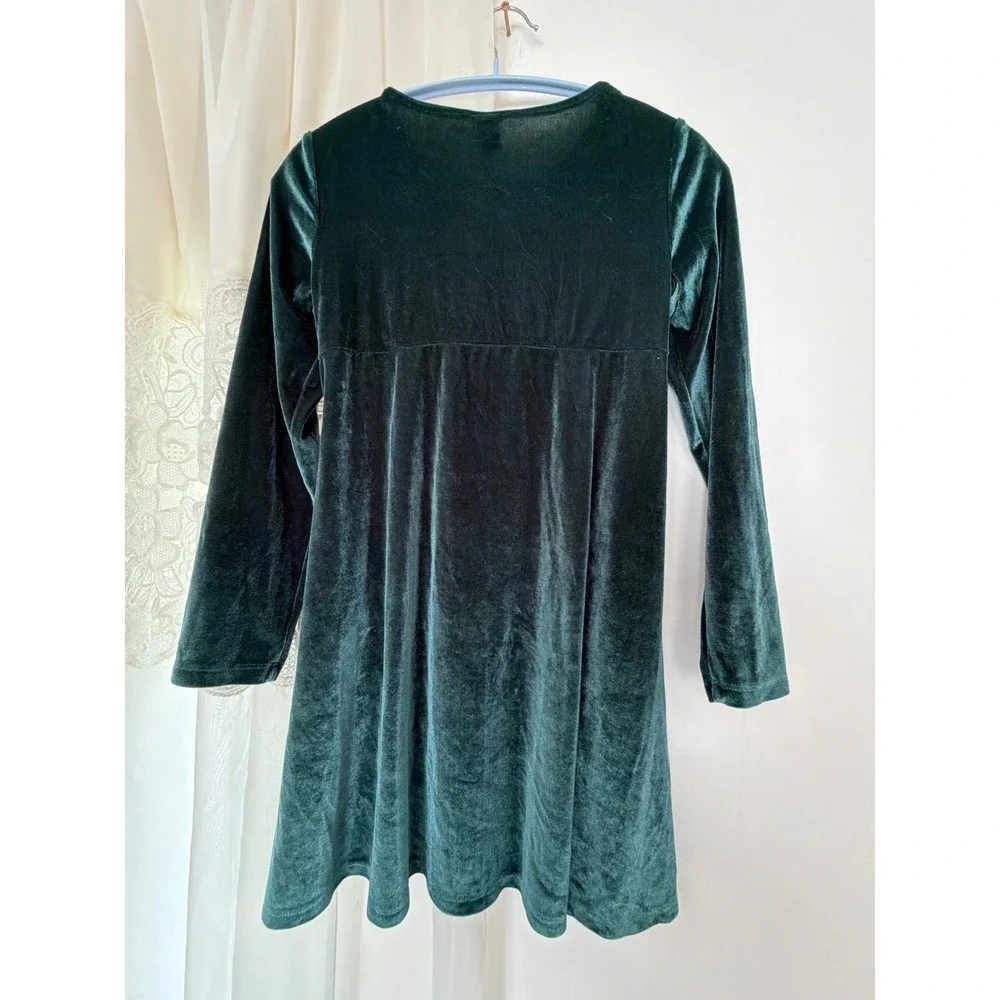 Old Navy Velvet Tie Neck Dress Girls XL‎ 14-16 Emerald Green Long Sleeve